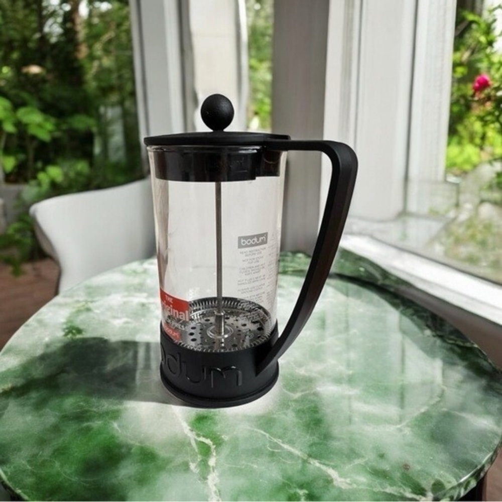 Bodum French Press 8 Cup Coffee Maker 8.5" Black Stainless Steel Glass Vintage